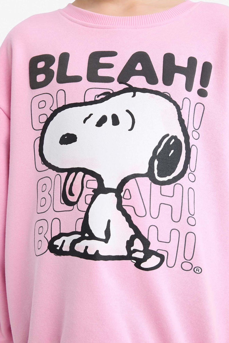 DeFacto Pink Girl Girl Snoopy Oversize Crew Neck Soft Lining Sweatshirt Casual - Image 3
